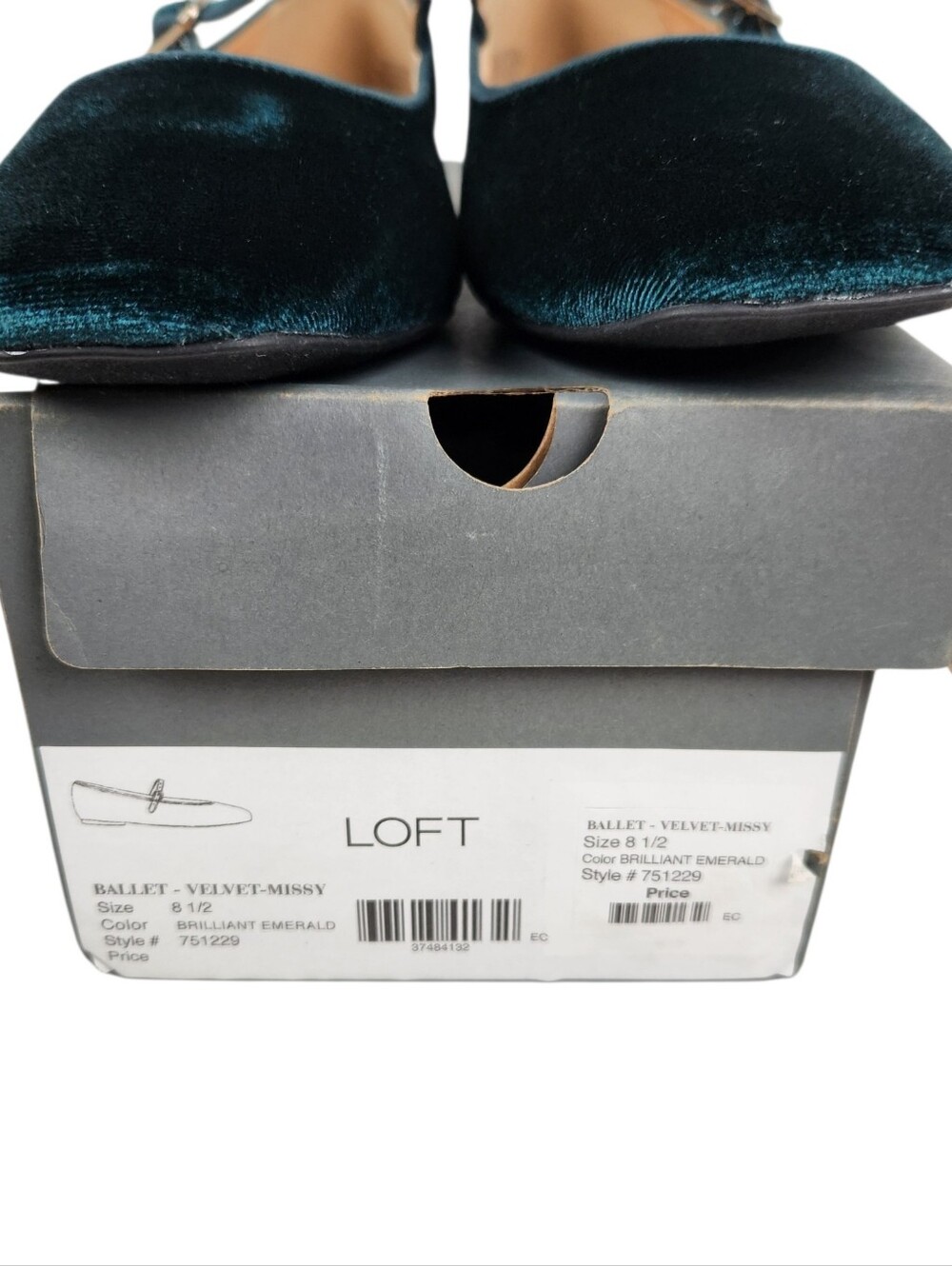 LOFT Brillant Emerald Green Velvet Missy Ballet Flats 751229 NWT Womens Size 8.5 - Picture 12 of 13